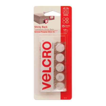 Velcro Brand Reclosable Fastener, Disc, 5/8 in, White 90070